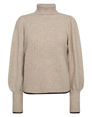 Row CC Puff Rib Roll Neck Strik - Creme